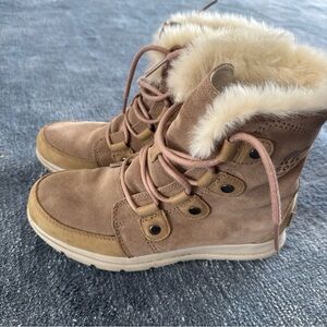 Sorel Explorer Joan Waterproof Cream Fur-Lined Boots